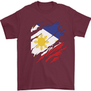 Torn Philippines Flag Philipino Day Football Mens T-Shirt 100% Cotton Maroon