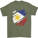 Torn Philippines Flag Philipino Day Football Mens T-Shirt 100% Cotton Military Green
