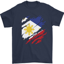Torn Philippines Flag Philipino Day Football Mens T-Shirt 100% Cotton Navy Blue