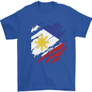 Torn Philippines Flag Philipino Day Football Mens T-Shirt 100% Cotton Royal Blue