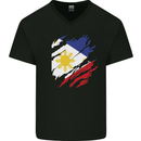 Torn Philippines Flag Philipino Day Football Mens V-Neck Cotton T-Shirt Black