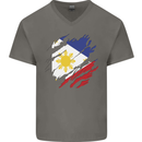 Torn Philippines Flag Philipino Day Football Mens V-Neck Cotton T-Shirt Charcoal