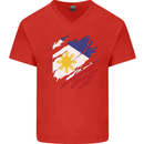 Torn Philippines Flag Philipino Day Football Mens V-Neck Cotton T-Shirt Red
