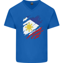 Torn Philippines Flag Philipino Day Football Mens V-Neck Cotton T-Shirt Royal Blue