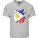 Torn Philippines Flag Philipino Day Football Mens V-Neck Cotton T-Shirt Sports Grey