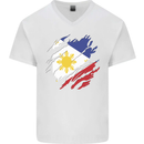 Torn Philippines Flag Philipino Day Football Mens V-Neck Cotton T-Shirt White