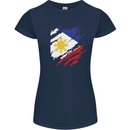 Torn Philippines Flag Philipino Day Football Womens Petite Cut T-Shirt Navy Blue