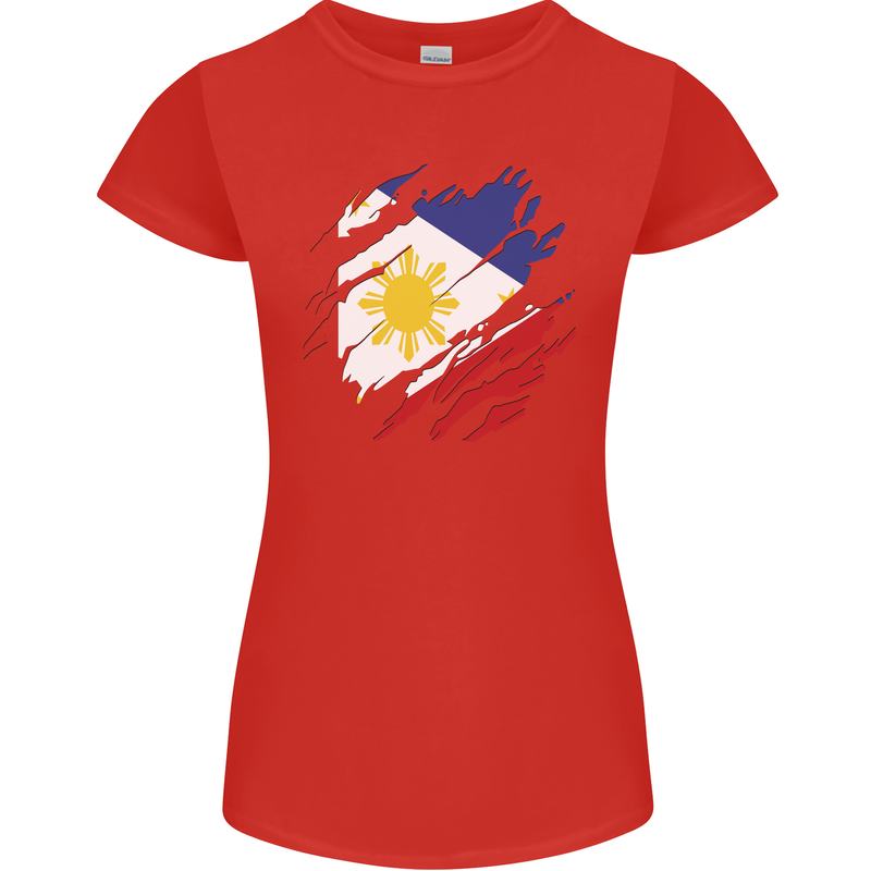 Torn Philippines Flag Philipino Day Football Womens Petite Cut T-Shirt Red