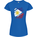 Torn Philippines Flag Philipino Day Football Womens Petite Cut T-Shirt Royal Blue