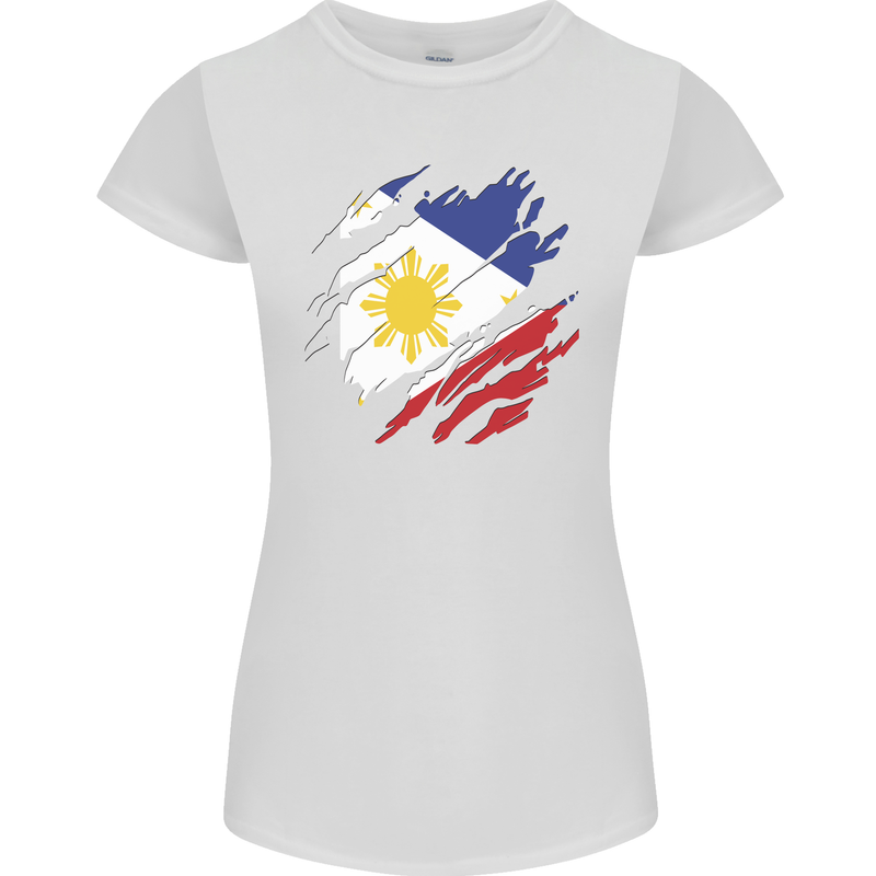 Torn Philippines Flag Philipino Day Football Womens Petite Cut T-Shirt White