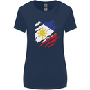 Torn Philippines Flag Philipino Day Football Womens Wider Cut T-Shirt Navy Blue