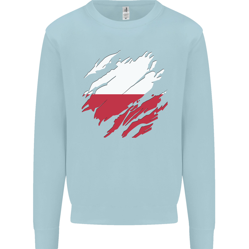 Torn Poland Flag Polish Day Football Kids Sweatshirt Jumper Light Blue