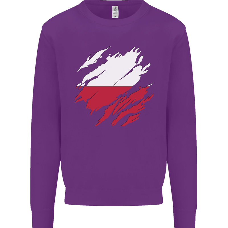 Torn Poland Flag Polish Day Football Kids Sweatshirt Jumper Purple