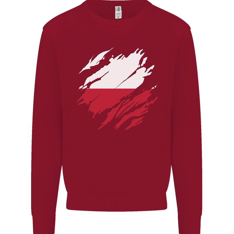 Torn Poland Flag Polish Day Football Kids Sweatshirt Jumper Red