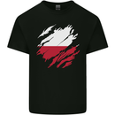 Torn Poland Flag Polish Day Football Kids T-Shirt Childrens Black