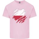 Torn Poland Flag Polish Day Football Kids T-Shirt Childrens Light Pink