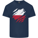 Torn Poland Flag Polish Day Football Kids T-Shirt Childrens Navy Blue