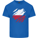 Torn Poland Flag Polish Day Football Kids T-Shirt Childrens Royal Blue