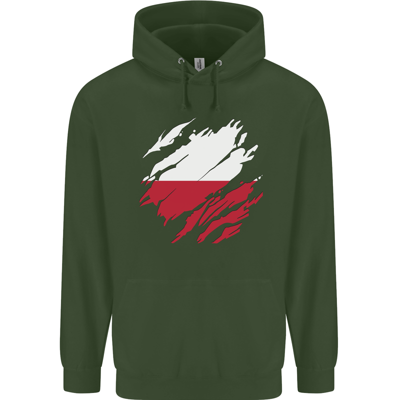 Torn Poland Flag Polish Day Football Mens 80% Cotton Hoodie Forest Green