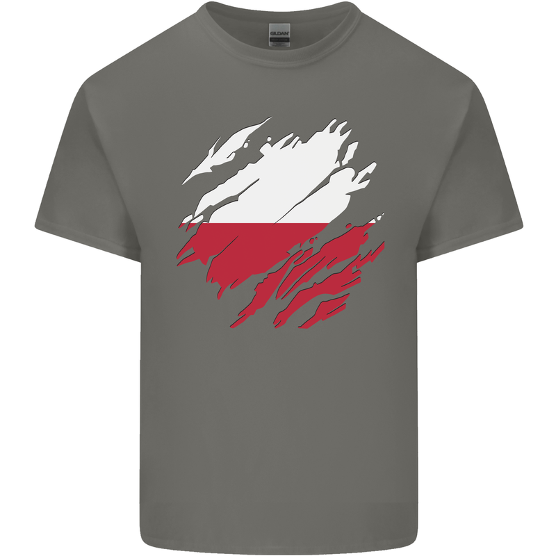 Torn Poland Flag Polish Day Football Mens Cotton T-Shirt Tee Top Charcoal