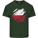 Torn Poland Flag Polish Day Football Mens Cotton T-Shirt Tee Top Forest Green