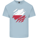 Torn Poland Flag Polish Day Football Mens Cotton T-Shirt Tee Top Light Blue