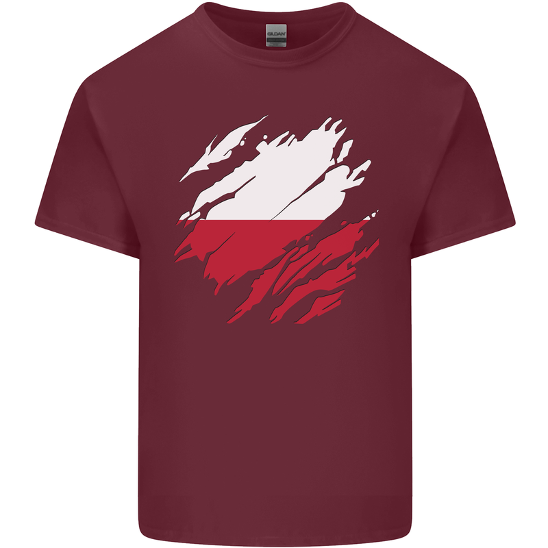 Torn Poland Flag Polish Day Football Mens Cotton T-Shirt Tee Top Maroon