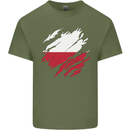 Torn Poland Flag Polish Day Football Mens Cotton T-Shirt Tee Top Military Green