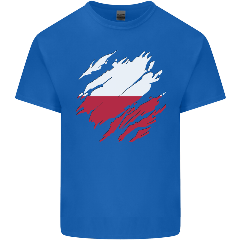 Torn Poland Flag Polish Day Football Mens Cotton T-Shirt Tee Top Royal Blue