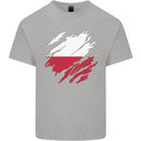 Torn Poland Flag Polish Day Football Mens Cotton T-Shirt Tee Top Sports Grey