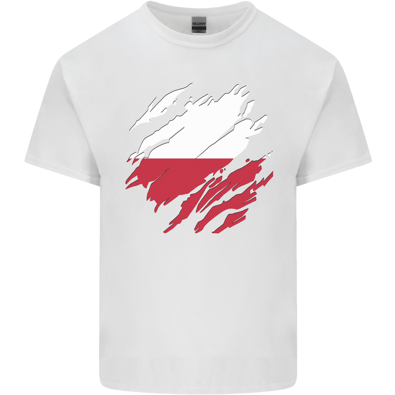 Torn Poland Flag Polish Day Football Mens Cotton T-Shirt Tee Top White