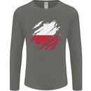 Torn Poland Flag Polish Day Football Mens Long Sleeve T-Shirt Charcoal