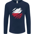 Torn Poland Flag Polish Day Football Mens Long Sleeve T-Shirt Navy Blue