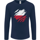 Torn Poland Flag Polish Day Football Mens Long Sleeve T-Shirt Navy Blue