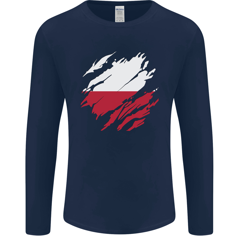 Torn Poland Flag Polish Day Football Mens Long Sleeve T-Shirt Navy Blue