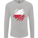 Torn Poland Flag Polish Day Football Mens Long Sleeve T-Shirt Sports Grey