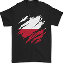 Torn Poland Flag Polish Day Football Mens T-Shirt 100% Cotton Black