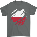Torn Poland Flag Polish Day Football Mens T-Shirt 100% Cotton Charcoal
