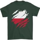 Torn Poland Flag Polish Day Football Mens T-Shirt 100% Cotton Forest Green