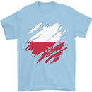 Torn Poland Flag Polish Day Football Mens T-Shirt 100% Cotton Light Blue