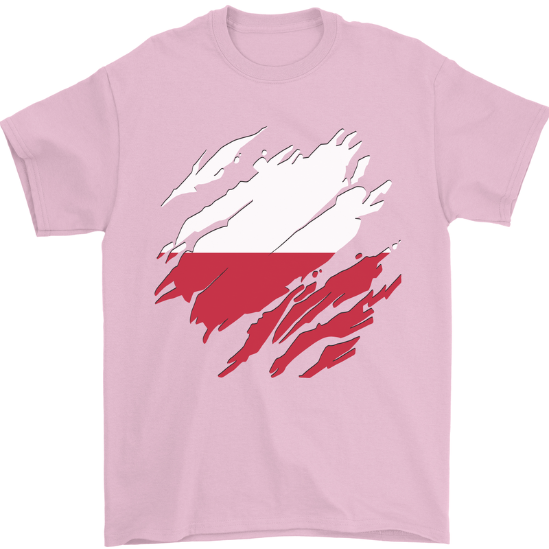 Torn Poland Flag Polish Day Football Mens T-Shirt 100% Cotton Light Pink