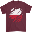 Torn Poland Flag Polish Day Football Mens T-Shirt 100% Cotton Maroon