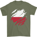 Torn Poland Flag Polish Day Football Mens T-Shirt 100% Cotton Military Green
