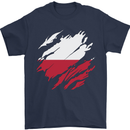 Torn Poland Flag Polish Day Football Mens T-Shirt 100% Cotton Navy Blue