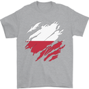 Torn Poland Flag Polish Day Football Mens T-Shirt 100% Cotton Sports Grey