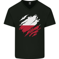 Torn Poland Flag Polish Day Football Mens V-Neck Cotton T-Shirt Black