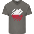 Torn Poland Flag Polish Day Football Mens V-Neck Cotton T-Shirt Charcoal