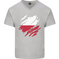 Torn Poland Flag Polish Day Football Mens V-Neck Cotton T-Shirt Sports Grey