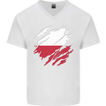 Torn Poland Flag Polish Day Football Mens V-Neck Cotton T-Shirt White