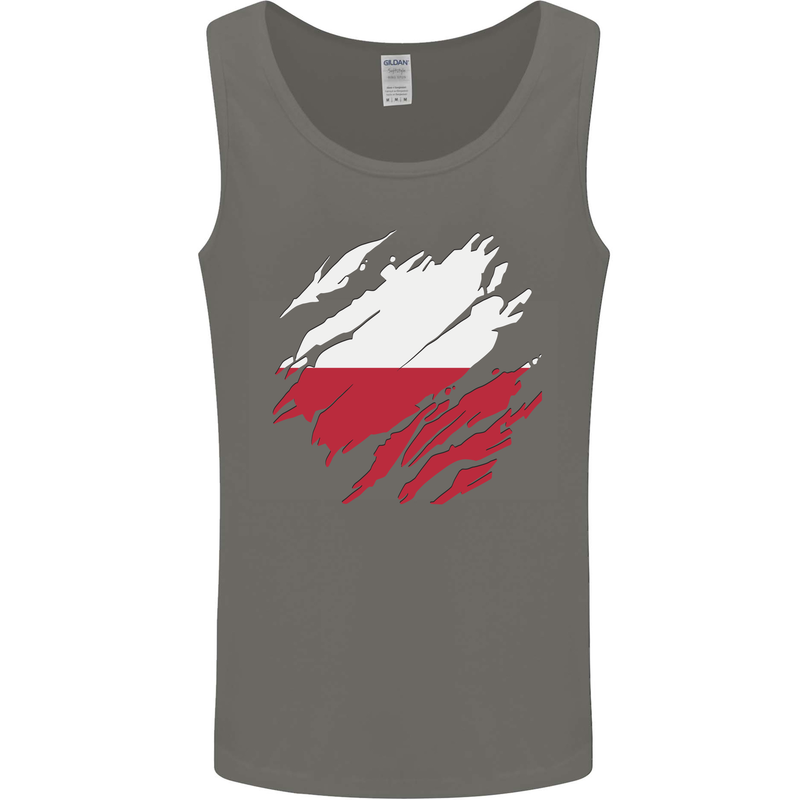 Torn Poland Flag Polish Day Football Mens Vest Tank Top Charcoal